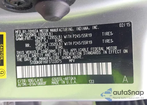 2015 Toyota Highlander Limited V6 from USA, damaged, VIN 5TDDKRFHXFS133075